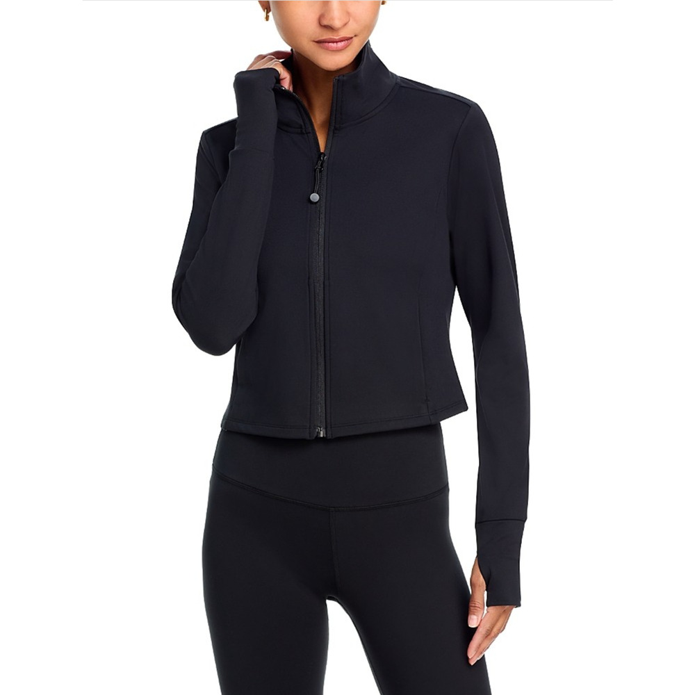 Aqua Women Cropped Full Zip Mock Neck Jacket Black Size L